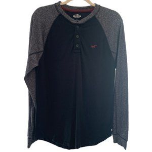 Hollister Colorblock Black Heathered Gray Small Men's Long Sleeve T-Shirt EUC